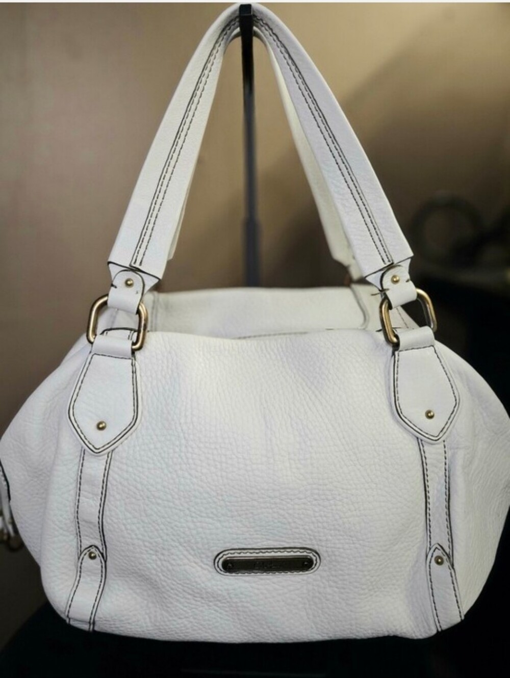 Cole Haan Vintage Village Slouchy Pebbled Leather Satchel-in Dove White